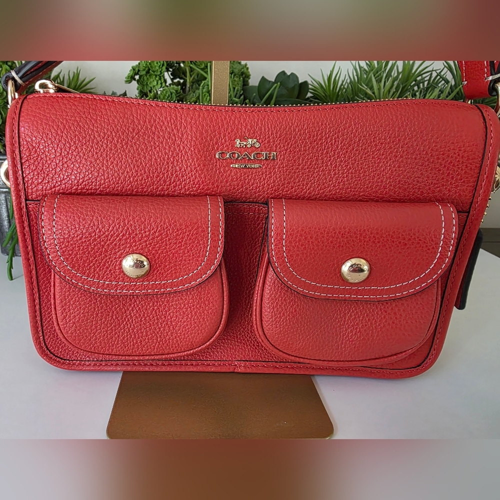 Coach Pennie Crossbody Bag With Coin Purse Mango Red Pebbled Leather-NWOT - Picture 8 of 14
